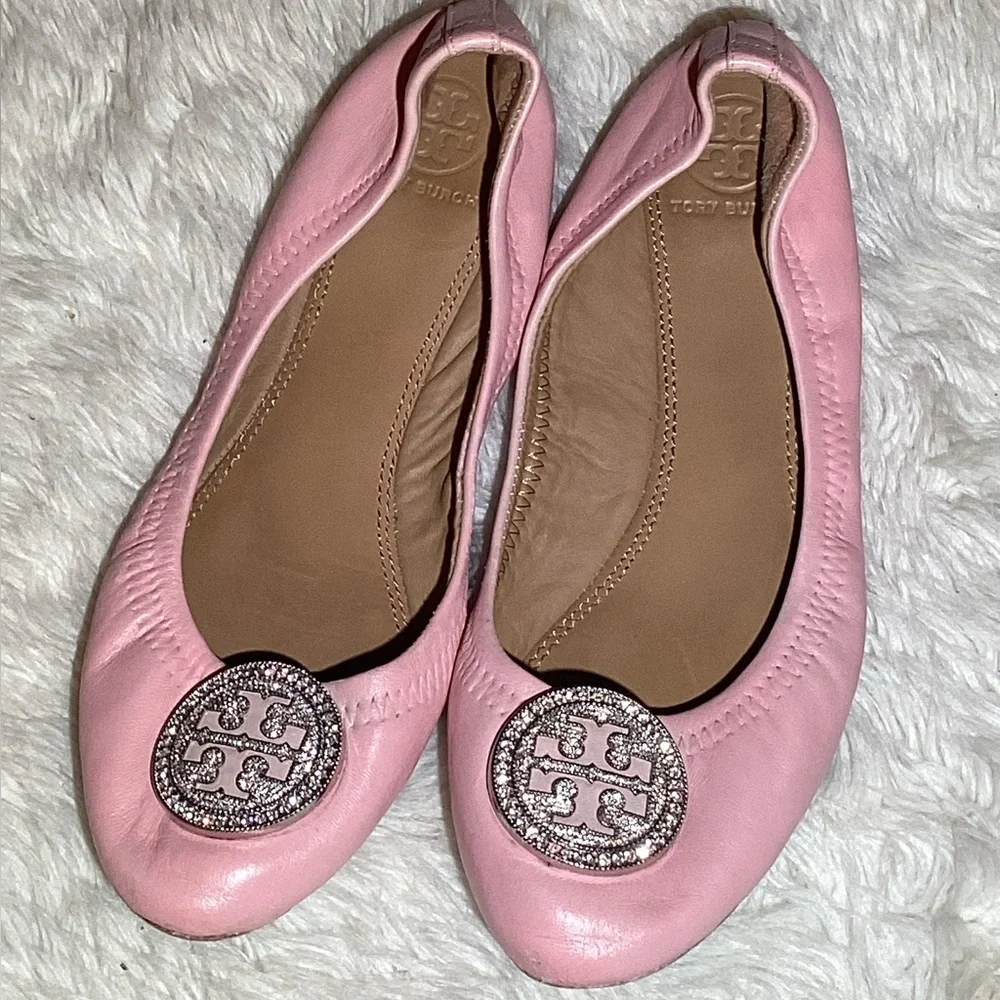 Tory Burch womens  pink Rhinestone Logo Flats size 6.5